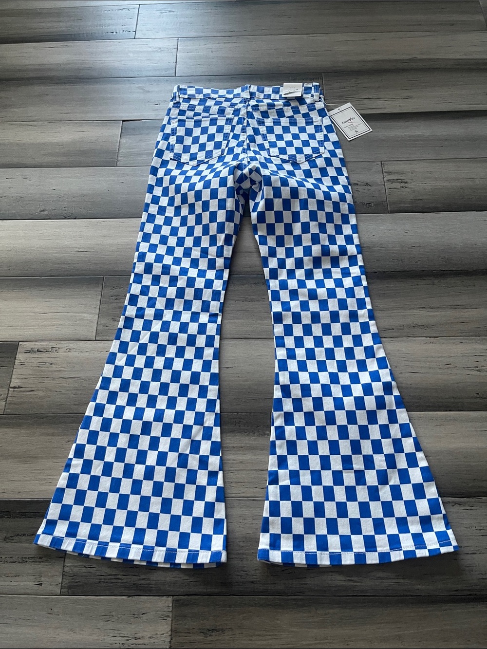 Fashion Jeans Flared Checker Denim Youths Pants Size 6 - Picture 3 of 10